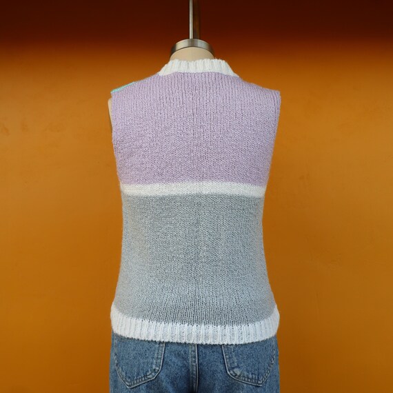 80s Pastel Color Block V Neck Button Front Cardig… - image 6