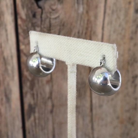 90s Earrings | Silver Tone Basket Hoop Earrings | Chunky Hoop Statement Earrings | Bucket Hoops | Modernist Lever Back Statement Hoops