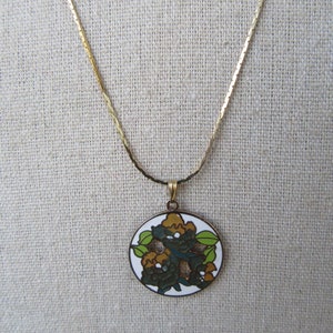 Vintage 1980's Gold Tone White Red Green Cloisonne Floral