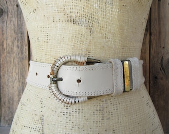 80s 90s MORRIS MOSKOWITZ Bone Leather Wide Waist Belt  display picture 1