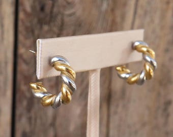 90s Small Mixed Metal Twisted Chubby Donut Hoop Earrings
