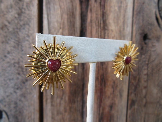 90s Glam Heart Modernist Earrings | Gold Tone and… - image 2