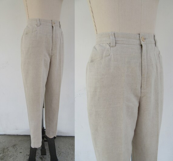 90s High Rise Tapered Oatmeal Linen Cotton Blend … - image 4