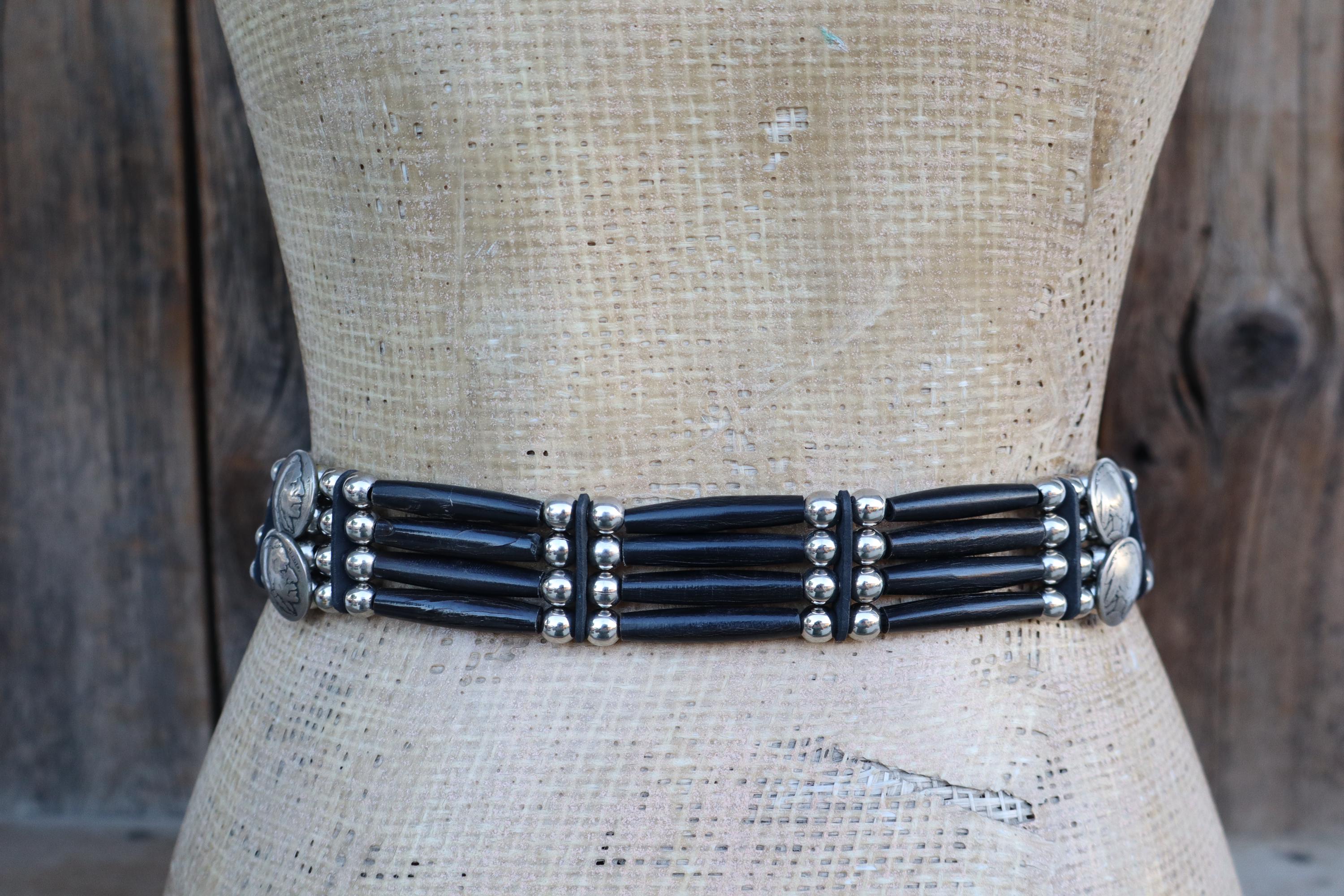 Vintage 80s 90s ZENA Black Genuine Leather Belt Silver Boho Western Chunky CHAOREN Black Belt Women - 1.1 main image 2