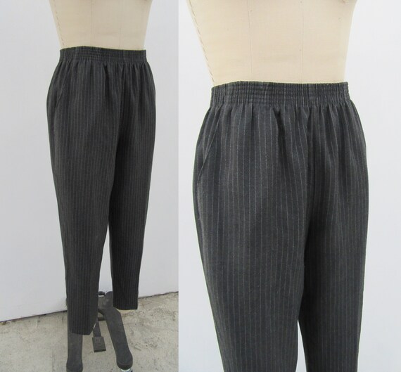 90s Charcoal Pinstriped Tapered High Waist Pull O… - image 7