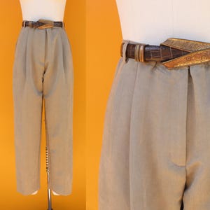 90s High Rise Waist Taupe Pleated High Rise Waist Minimalist Trousers | Officecore Corpcore Slacks | Business Casual Pants | 26 Waist