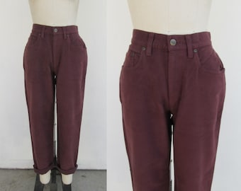 LL BEAN Eggplant Flannel Finish Cotton Five Pocket Jeans | High Waist Trousers Chinos | Minimal 90s High Waist LL Bean Pants | 26 Waist