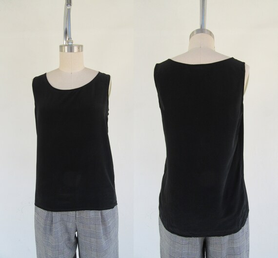 90s Black Silk Shell Tank | Black Silk Sleeveless… - image 3