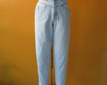 80s 90s Hickory Stripe High Waist Jeans | High Rise V Front Tapered Five Pocket Sasson Jeans | 28 x 29 | Medium