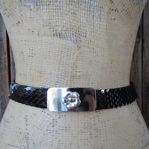 PLUS SIZE 80s 90s Black Stretch Belt | Snake Belt | Fish Scale Belt | Waist Belt | Stretch Belt | 32 to 40