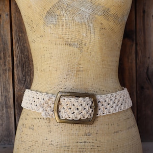 70s Cream Macrame Boho Hippie Festival Chic Belt | Woven Rope Waist Belt | Fits up to 34