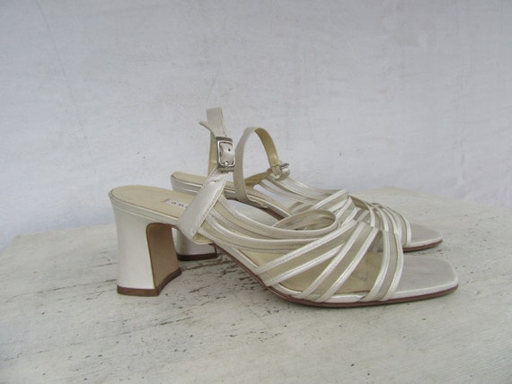 1990s Strappy Pearl Beige Leather and Net Architec