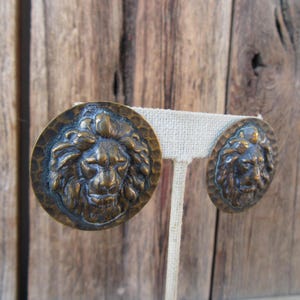 90s Earrings | Gold Tone Lion&#39;s Head Earrings | Statement Earrings