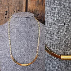 70s 80s 90s Gold Tone Chain Necklace | MCM MOdernist Mid Century Choker Bar Necklace | Bib Necklace