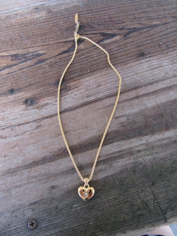 90s Gold Tone Heart Necklace | Bejeweled Heart Pe… - image 4