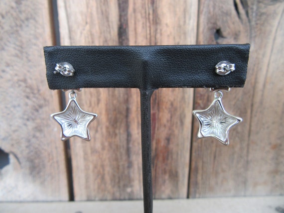 90s Silver Tone Star Dangle Earrings | Bejeweled … - image 7