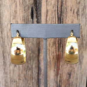 90s Earrings | Chunky Gold Tone Hoop Earrings | Chunky Thick Hoop Earrings | Medium Size Hoop Earrings | Lever Back Hoops image 3