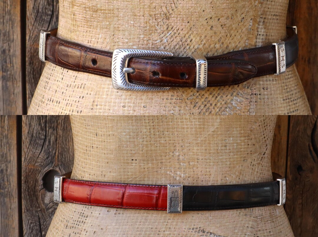 Ceinture Brighton Museum Collection - Cuir Croco Marron - Pièce Romaine Argent/or - Occasion