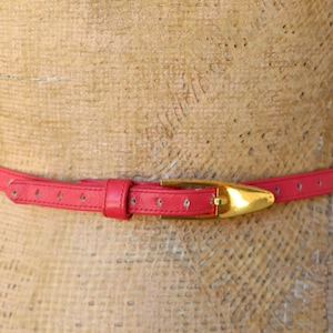 80s Fuchsia Skinny Perforated Leather Belt | Skinny Trouser belt