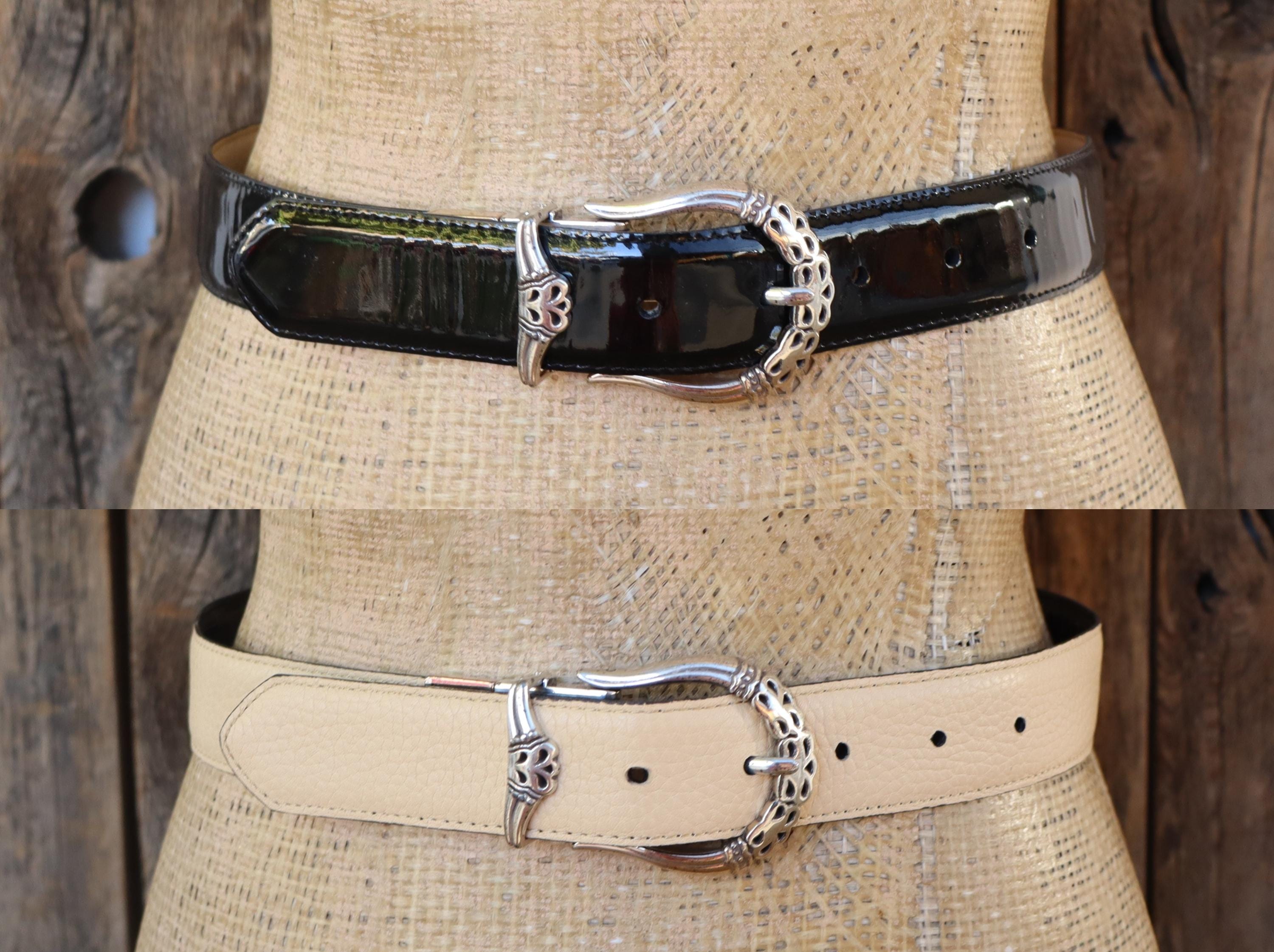 90s Reversible Black Patent and Butter Pebbled Leather Belt  display picture 2