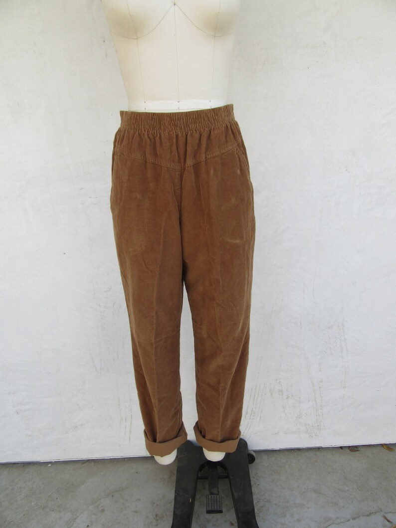 90s Brown Sugar Corduroy All Cotton Easy Pants MInimalist Textured Cotton Lounge Pants M L 27 to 32 Waist