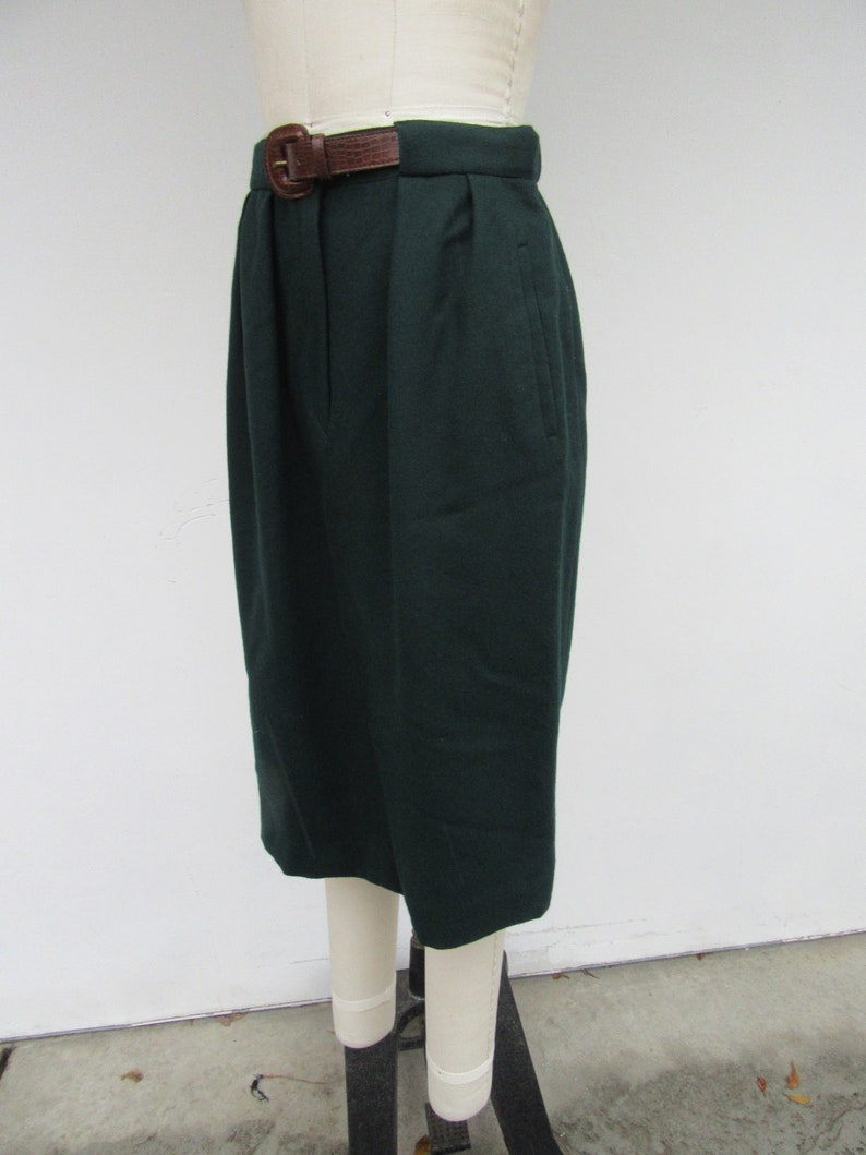 Pencil Skirt Dark Academia Aesthetic Pleated High Waist Minimal Secretary Skirt 90s High Waist Forest Green Wool Midi Skirt Size 8