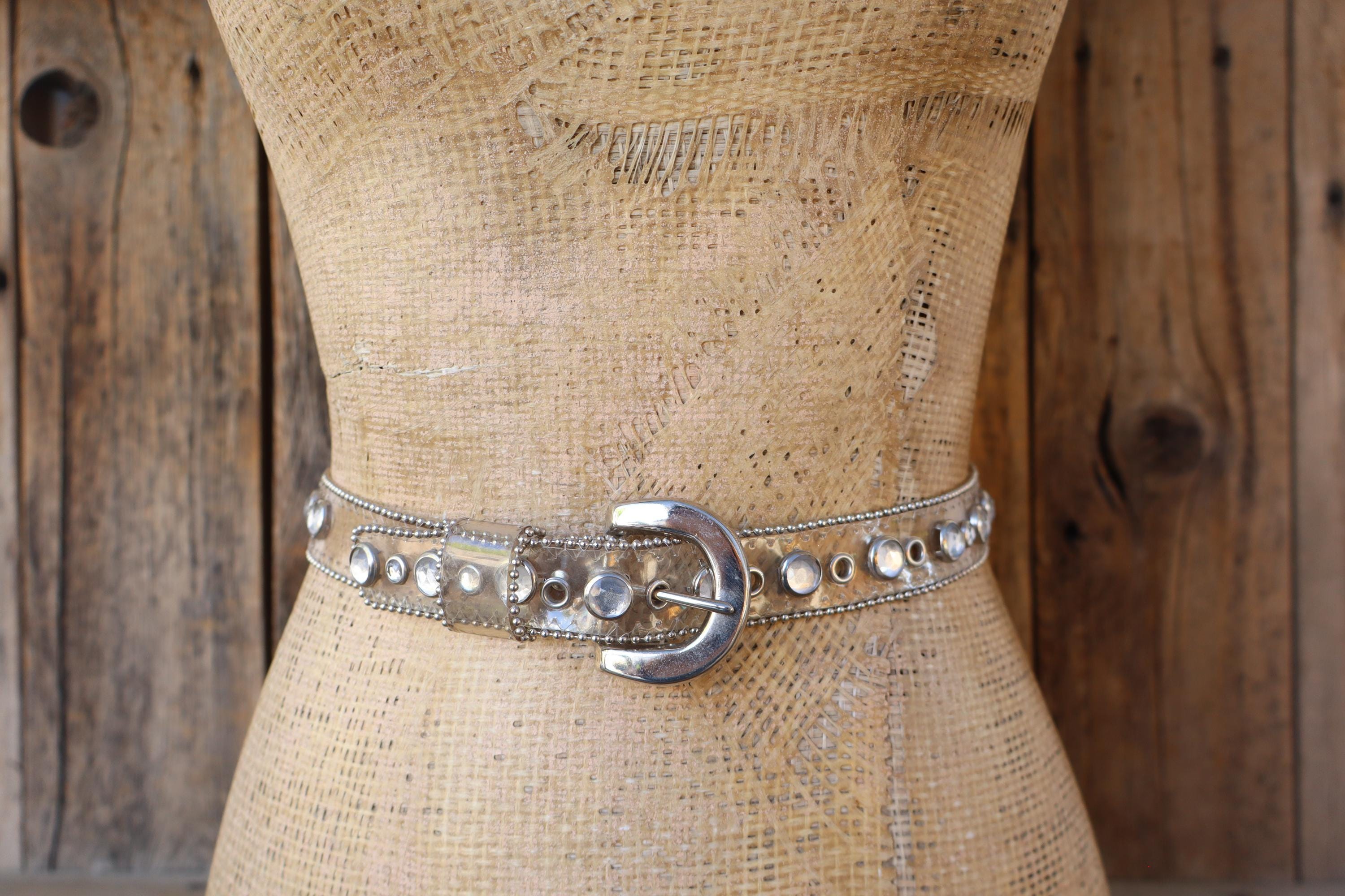 Vintage Silver Metal Stretch Belt, Rhinestones Decor On Buckle 27 To 35 Inches Vintage Silver Tone Stretch Metal.belt With Rhinestone  main image 4