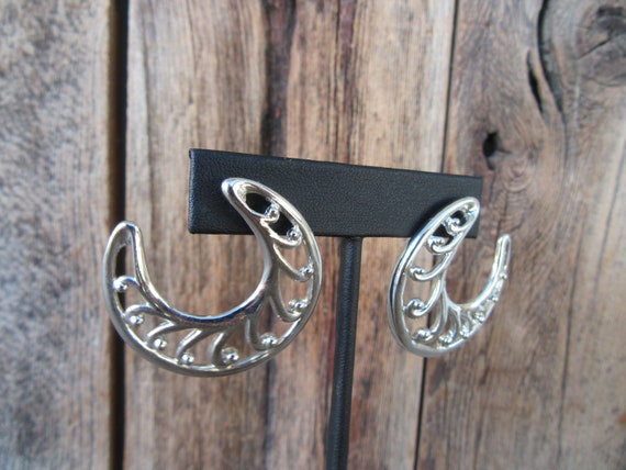 90s Silver Tone Swirl Earrings | Large Modernist … - image 2