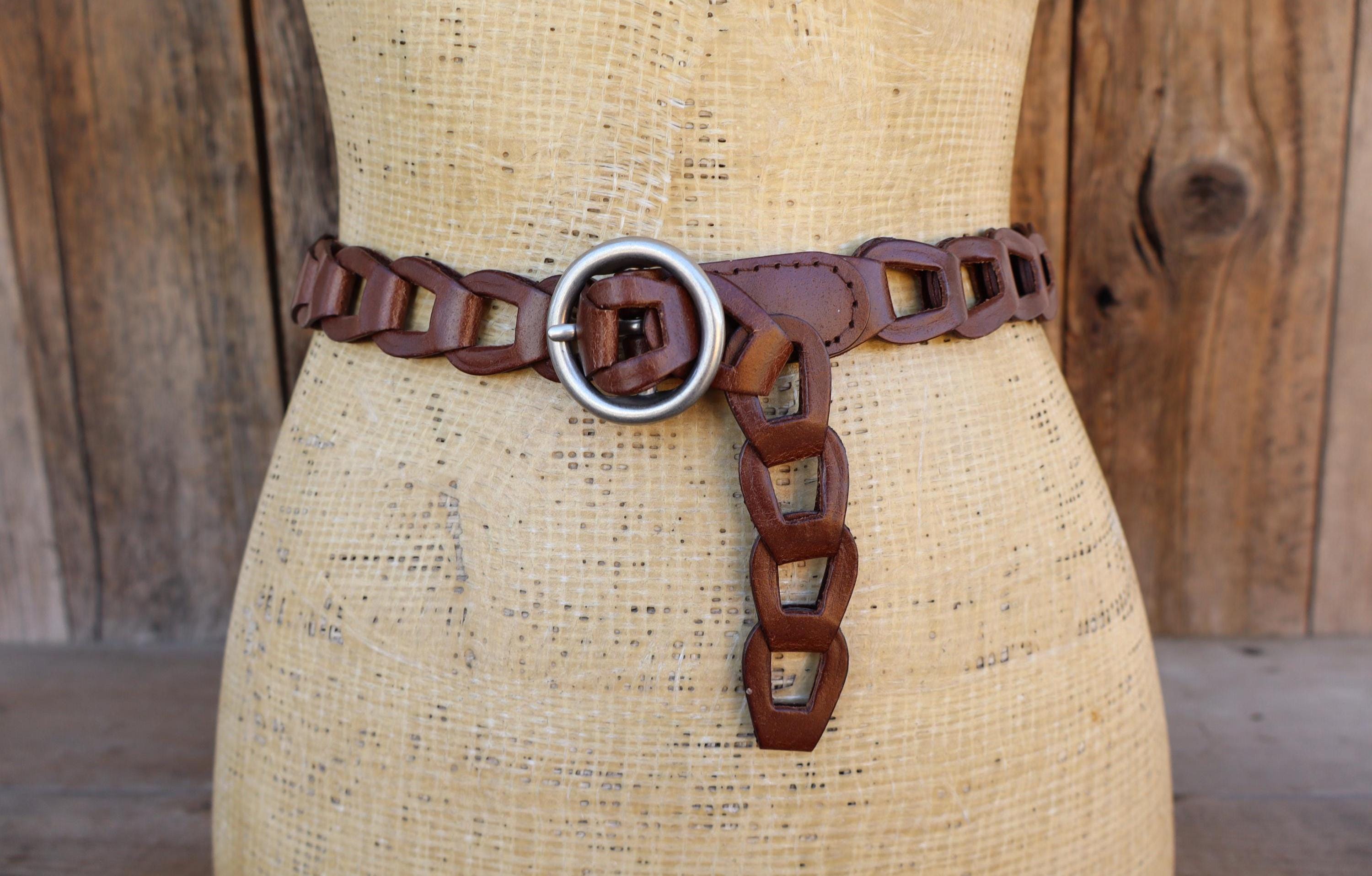 - - Leather and chain link adjustable belt size SM Silver tone faux leather belt sz S M chain link braided 1-1  main image 2