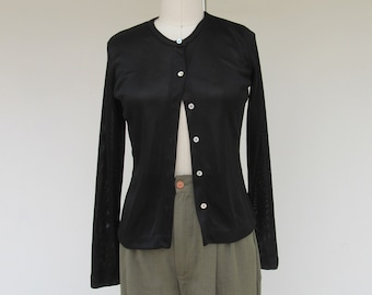 Cardigan épais côtelé noir années 90 | Pull à manches longues côtelé minimaliste | Pulls et pulls | Taille S M