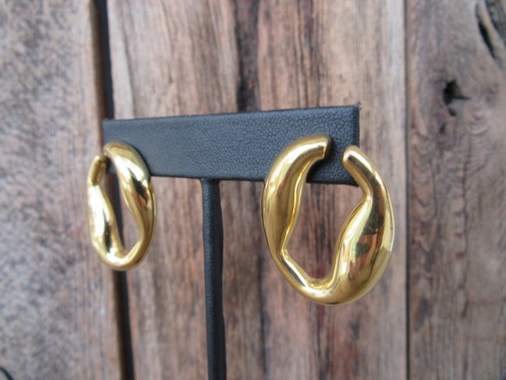 90s Gold Tone Cutout Oval Earrings | Large Cutout… - image 3