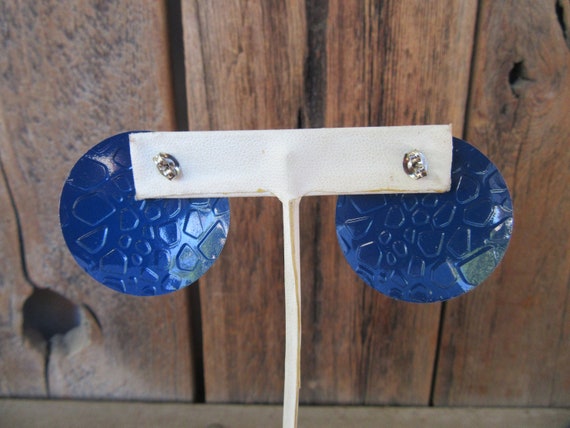 80s Large XL Electric Blue Geo Earrings | Blue Em… - image 4