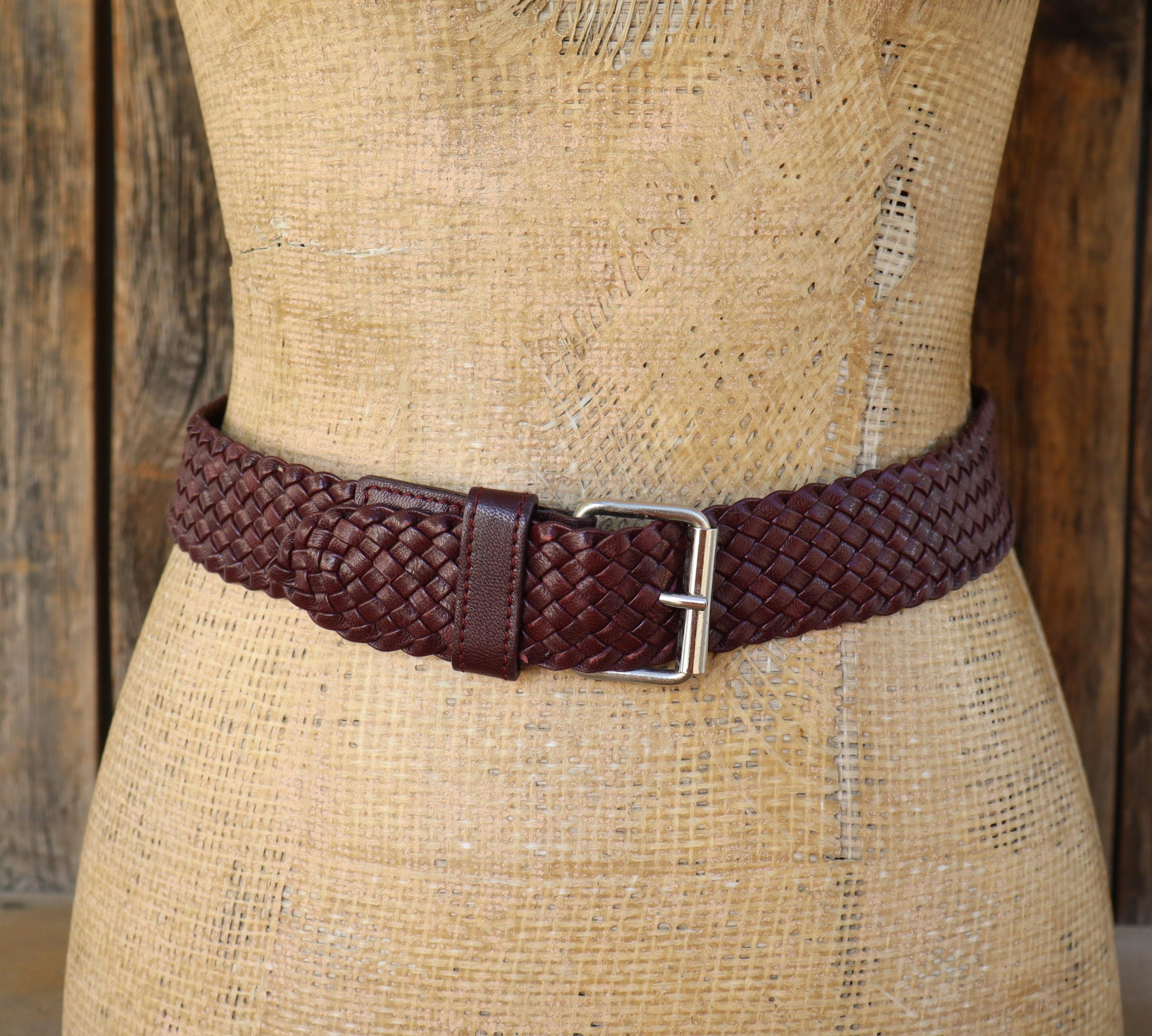 90s Stephane Kelian Burgundy Leather Woven Silver Buckle 