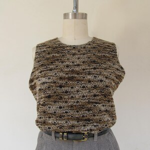90s Boucle Sleeveless Top | UNITS Brown Black Gray Cream Shell Tank | Size Large