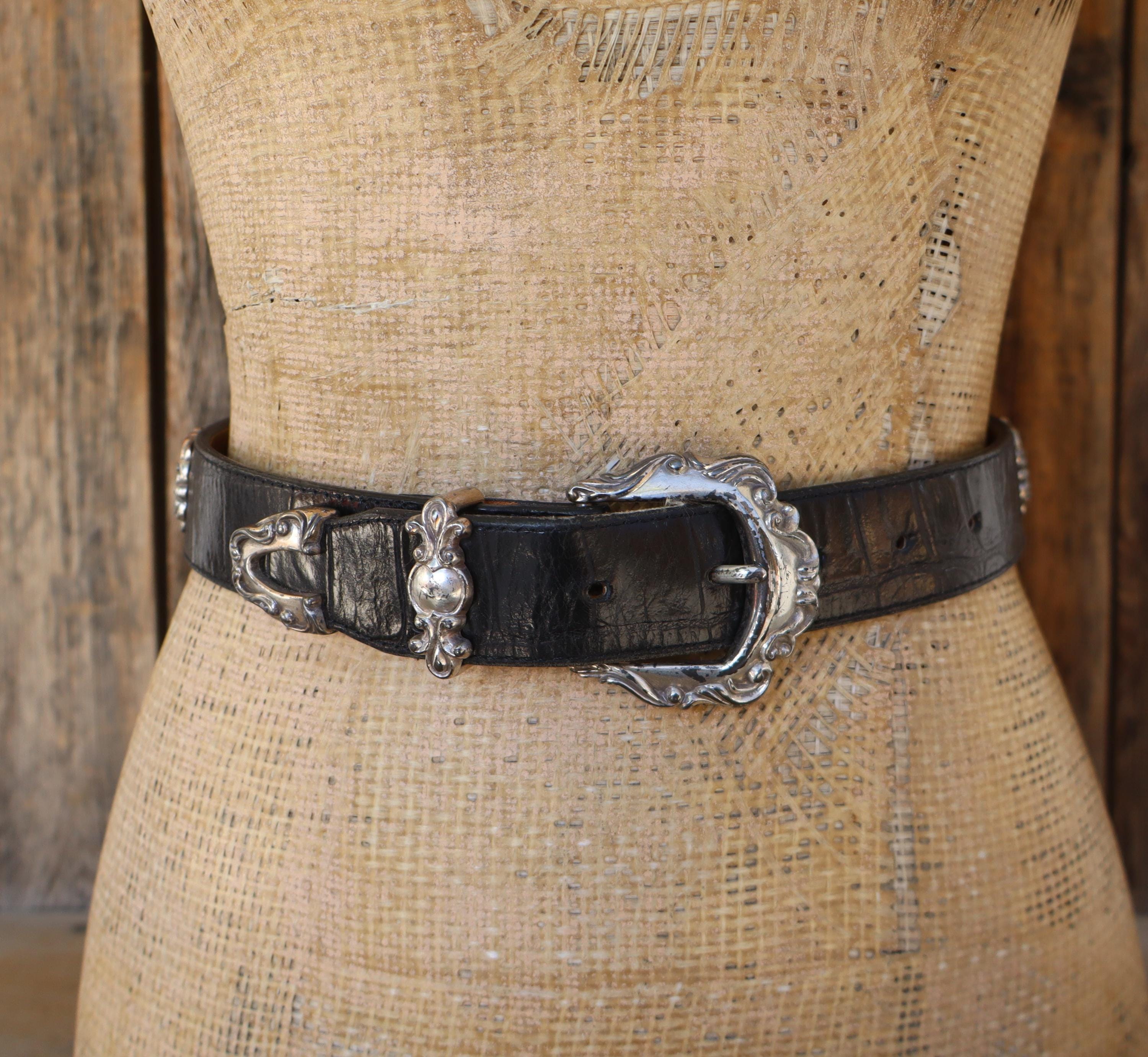 Vintage Y2K Brighton Black Croc Embossed Leather Belt Silver Scroll Buckle Vintage Y2K Brighton Brown Mock Croc Leather Western Buckle  main image 2