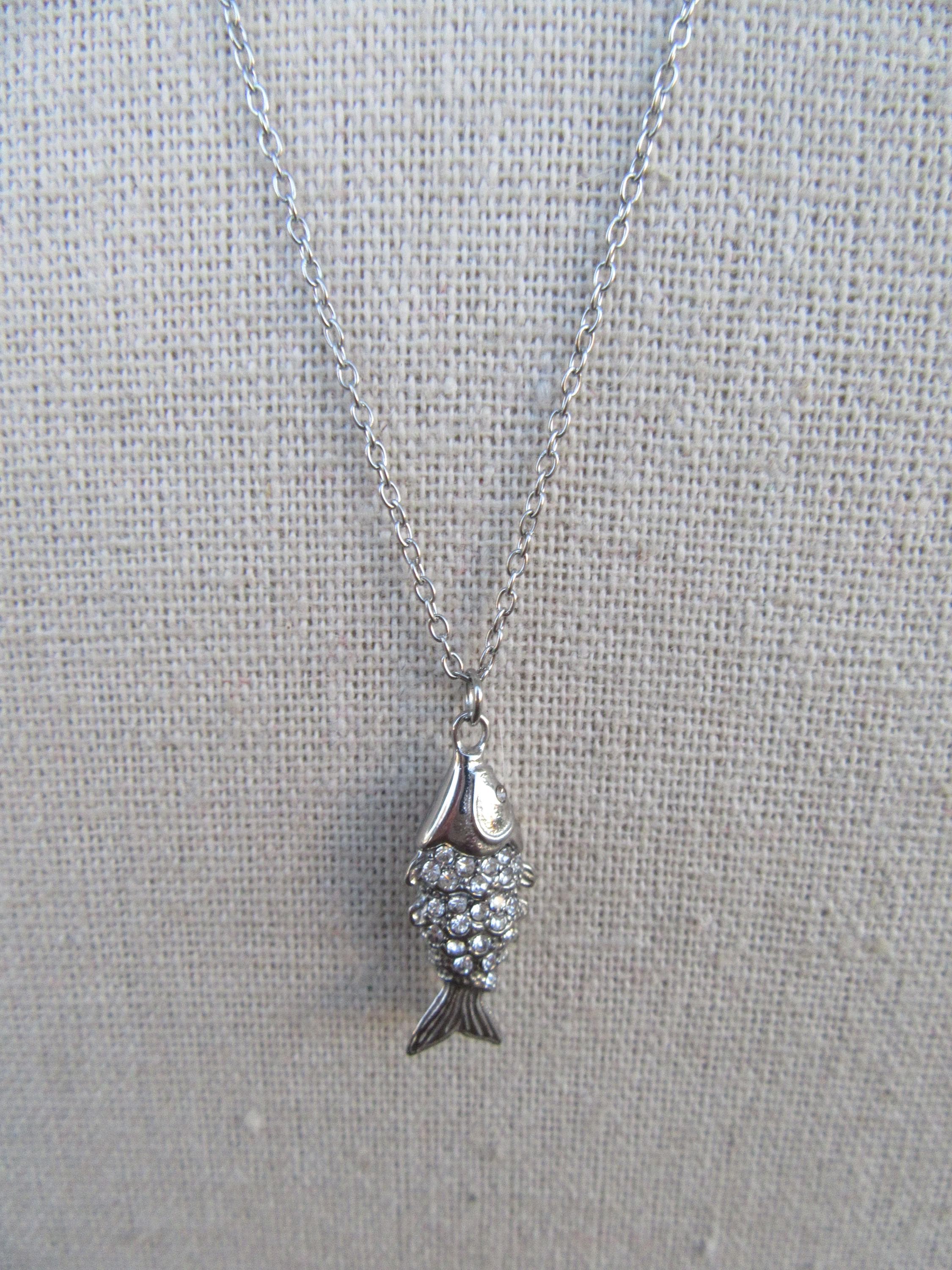 アクセサリー silver 925 vintage 80s 90s fish necklace 925 Sterling Silver Active Fish Charm Pendant for Bracelet