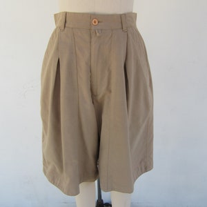 80s Khaki Pleated High Waist Longline Shorts | Minimal Capsule Wardrobe Shorts | High Rise Bermuda Shorts | 26 Waist