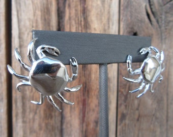 90s Silver Tone Statement Earrings | Novelty Crab Earrings | Resort Wear | Resort Earrings