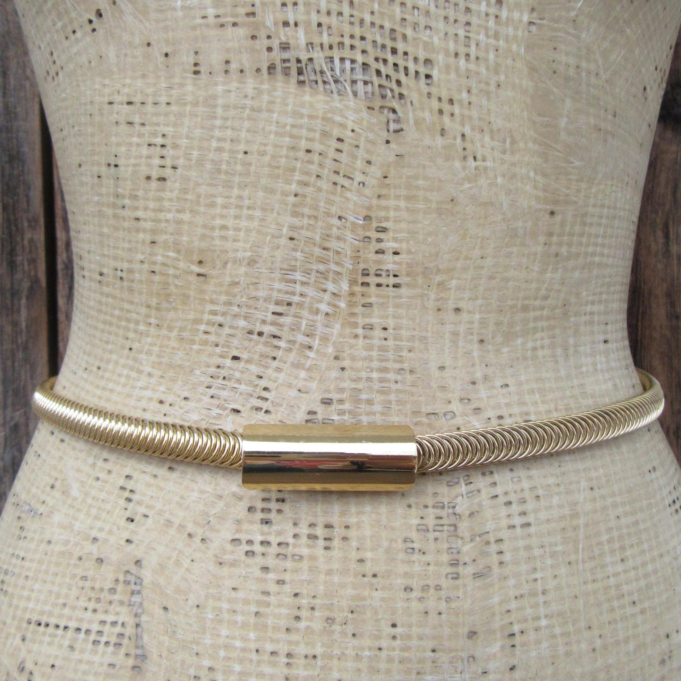 80s Gold Metal Stretch Belt | Skinny Slinky Belt | Skinny  display picture 1