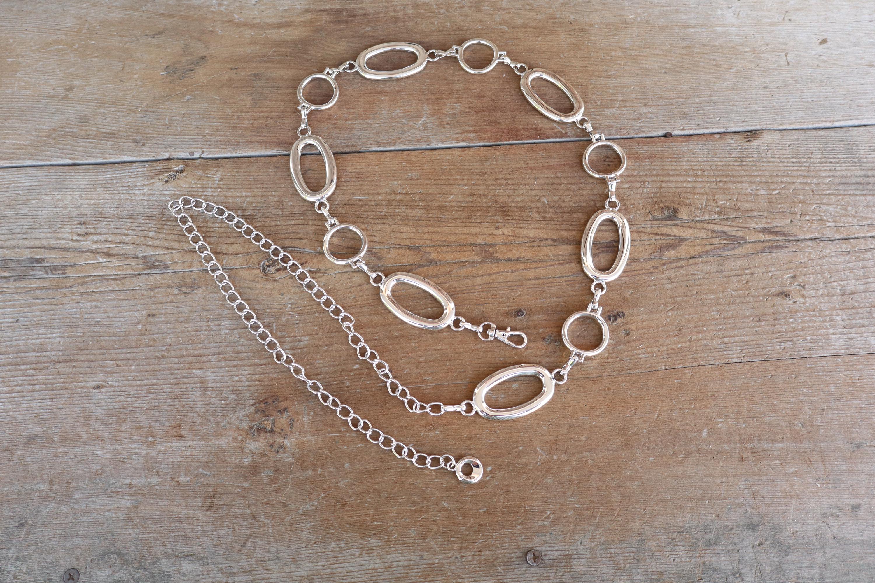 Vtg 80s 90s Womens Silvertone Metal Circle & Squares Chain Belts Lobster Clasp Women main image 3