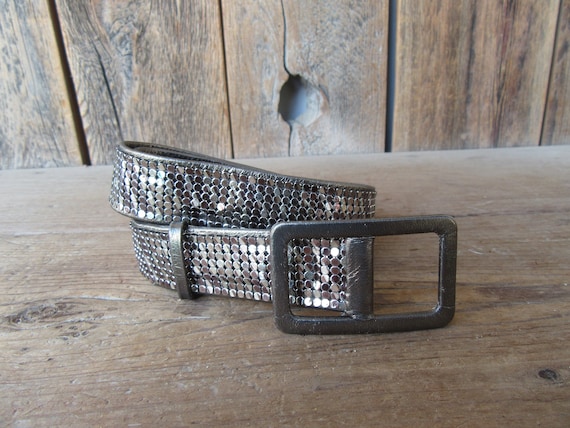 80s Bronze Metal Mesh and Leather Belt | Snake Be… - image 2