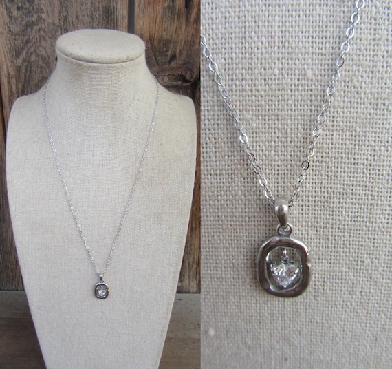 90s Dainty Silver Rectangle Frame Rhinestone Dang… - image 1