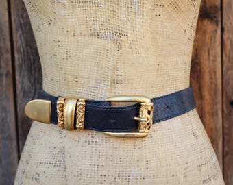 90s BRIGHTON Linen Canvas and Dark Brown Croco Leather  display picture 1