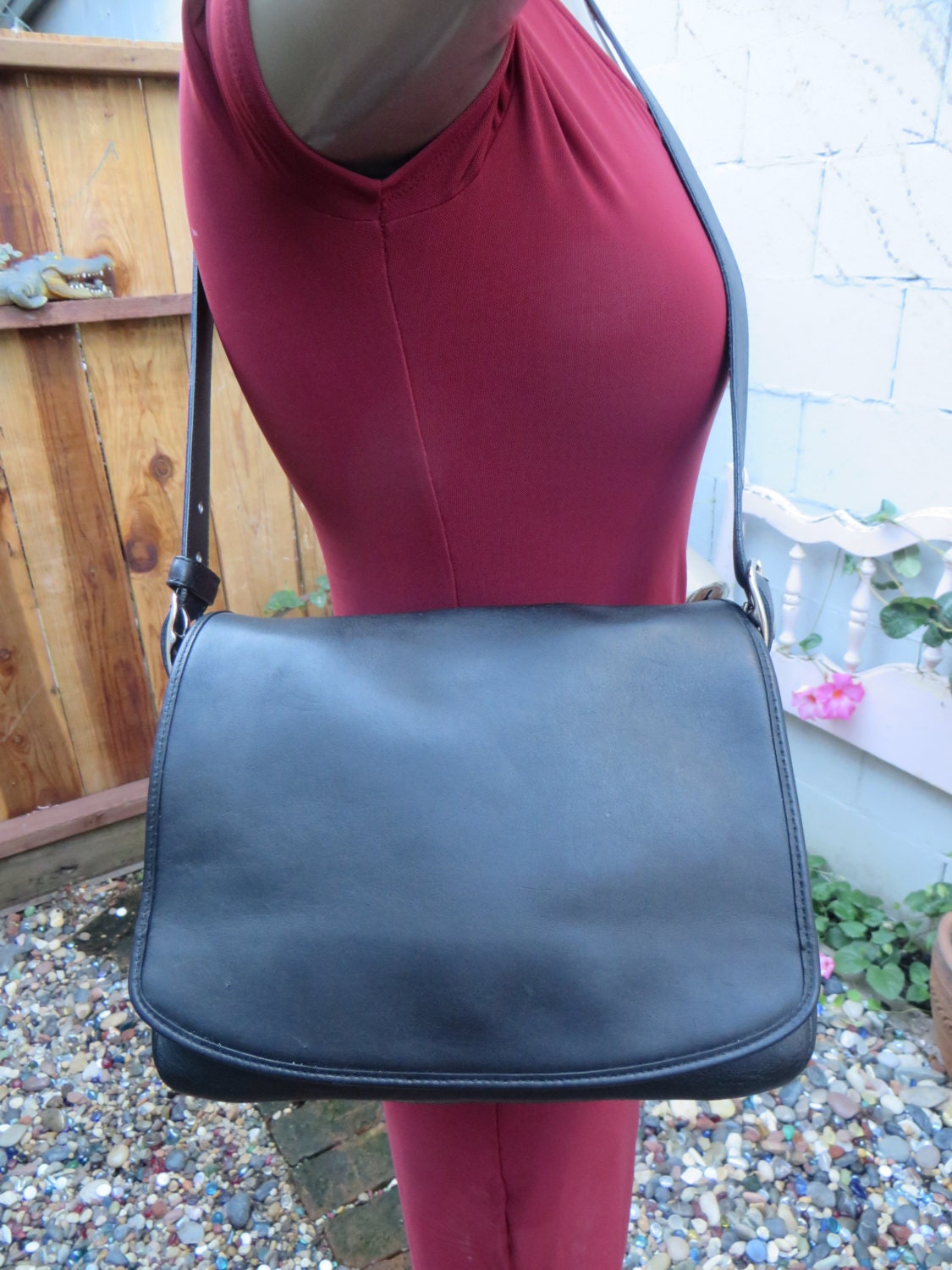 Coach Flap Bag Large Black Leather Legacy 9332 Crossbody