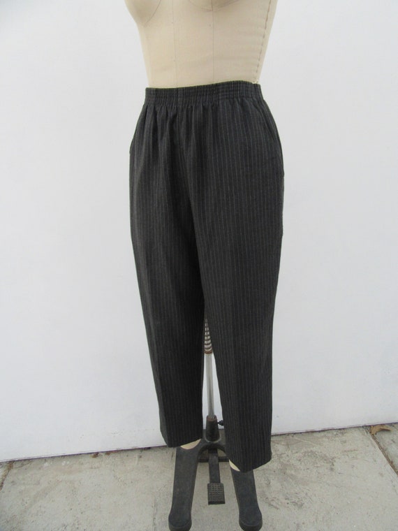 90s Charcoal Pinstriped Tapered High Waist Pull O… - image 6