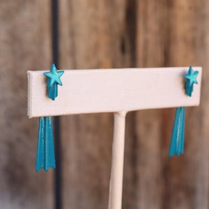 80s Aqua Teal Green Shooting Star Illusion New Wave Earrings