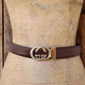 PLUS SIZE 80s Gucci Buckle on BALLY leather Belt | Authentic Gucci Buckle | Minimal REversible Black Burgundy Trouser Belt | 41.5 to 45