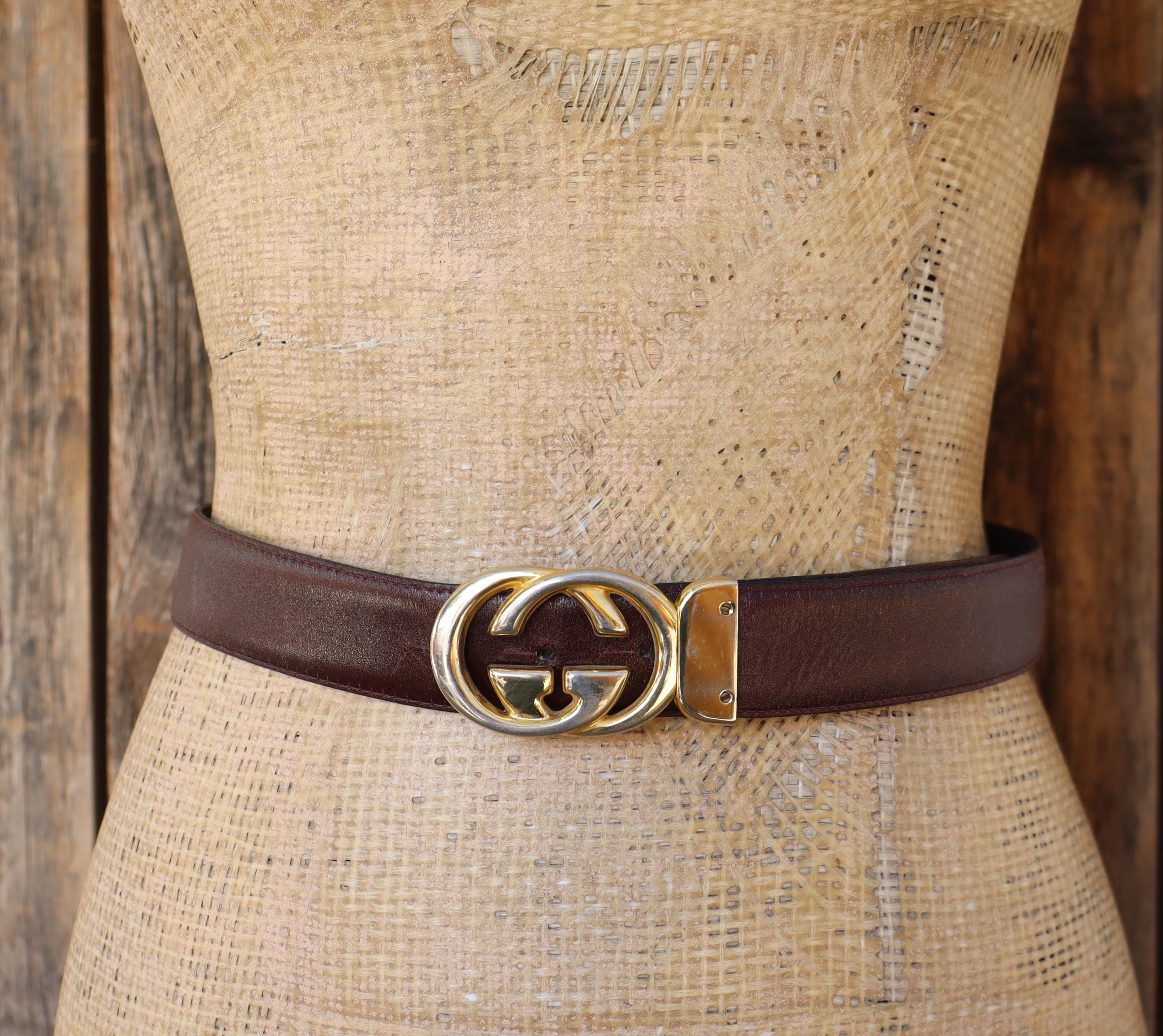 GUCCI グッチ　ベルト　ゴールド ブラウン Gold G Gucci Belt - Etsy