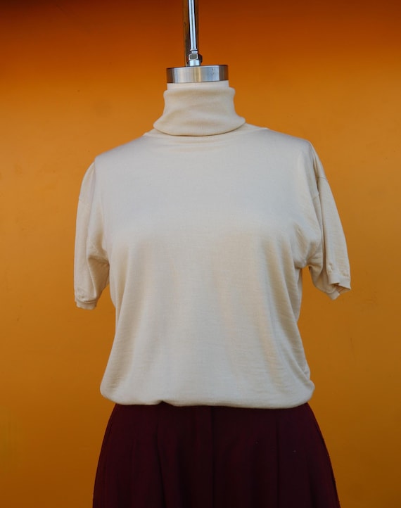 Ralph Lauren Purple Label, 90s RALPH LAUREN Purple Label Silk Cashmere Rollneck Short Sleeve Sweater Top Small