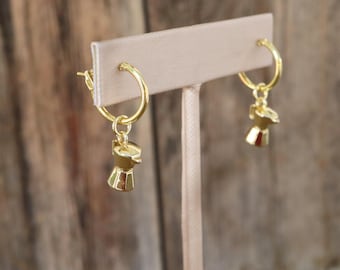 80s 90s Novelty Gold Tone Espresso Pot Cafe Coffee Novelty Hoop Earrings | Modernist Hoops